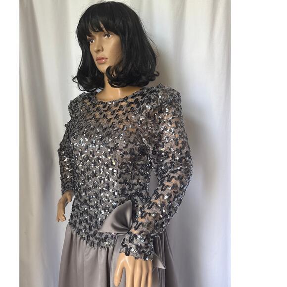 Vintage Cachet Bari Protas sequin formal prom dropwaist dress gray silver small - Picture 8 of 17